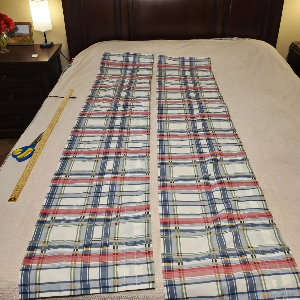 JCPenney Home Plaid Window Valance Set of 2 Blue Red Green Made in USA 68x14